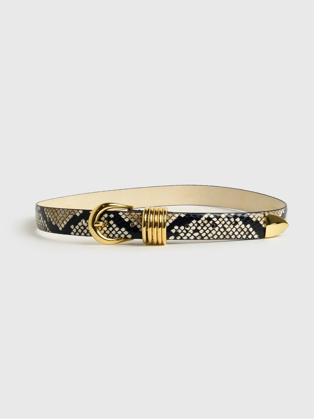 NEW DEHANCHE Hollyhock Belt in snakeskin leather with gold hardware